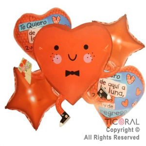 SET DE GLOBOS METALIZADO CORAZON 5 UNIDADES 